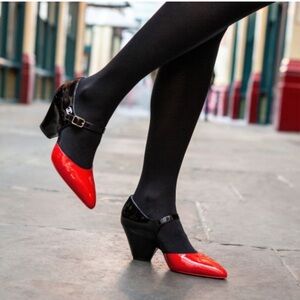 CHANEL Red and Black Patent Mary Jane Pumps
